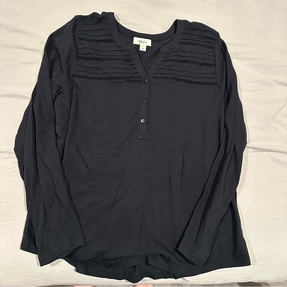 Style & Co. Women's Black Long Sleeve Blouse